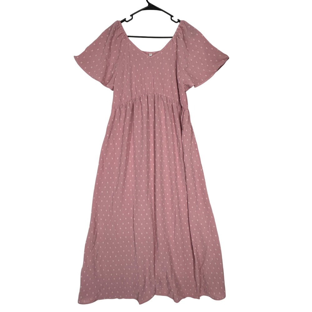Kohl's Dusty Pink On or Off Shoulder Full Maxi Dress Elastic Waist Women's L NWT